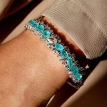 20 ctw Multi Cut Paraiba &amp; Diamond 14k White Gold Plated Clustered Leaves Bangle - $283.13