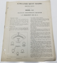 Atwater Kent Radio Service Data Model 112 All Wave Receiver Schematics 1934 - £18.94 GBP