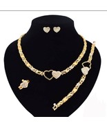HUGS &amp; KISSES xo set double hearts necklace bracelet earrings ring gold ... - $558.70 MXN