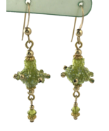 14K Gold Filled Green Beaded Dangle Earrings - $8.54