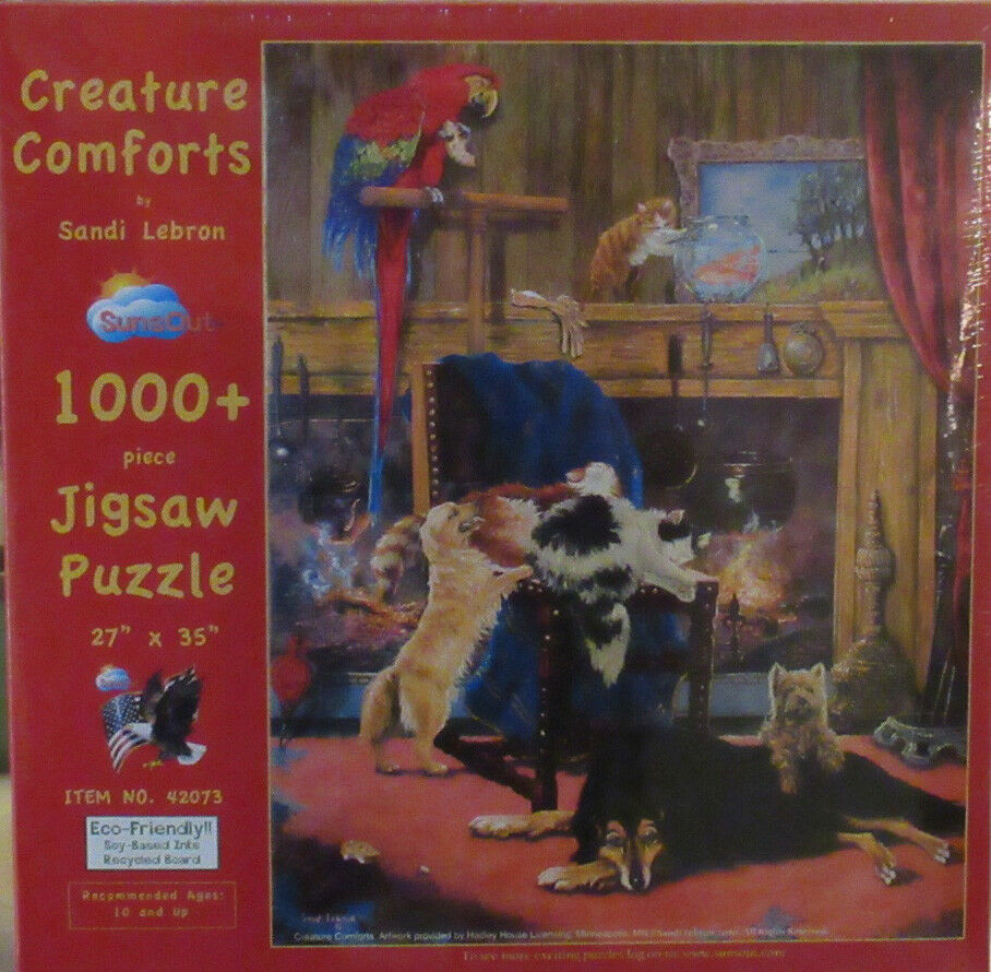SunsOut CREATURE COMFORTS Cats Dogs Bird Fish Pets Animals 1000+ Piece P... - $40.04