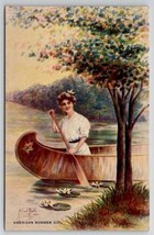 American Summer Girl Edwardian Woman In Canoe Alfred Bell Postcard U29 - £5.47 GBP
