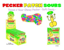 Pecker Patch Sour Gummies Chewy Sweet Penis Willie Soft Candy 12 Bags Gag Gift - £43.39 GBP