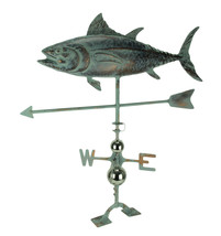 Zeckos Verdigris Patina Metal Tuna Fish Weather Vane with Roof Mount - £135.98 GBP