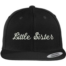 Trendy Apparel Shop Little Sister Embroidered Flat Bill Snapback Cap - Black - £20.07 GBP
