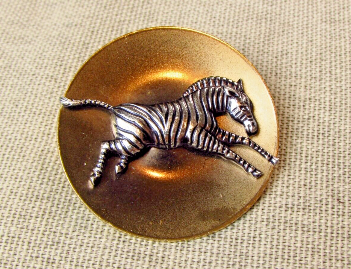 Vintage Copper Disc Zebra Brooch - $28.73