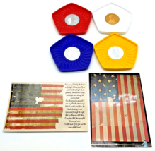 Vintage 70&#39;s American Coin Coasters Plastic 3.5 In &amp; Two American Flag P... - $13.32