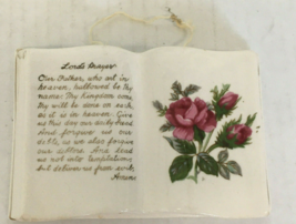 Lords prayer vintage ceramic open book with flowers figurine wall shelve - $413.01 MXN