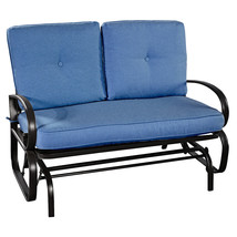 Cushioned Bench Loveseat w/ Steel Frame Blue Seat Ideal for Indoor&amp; Outd... - £222.90 GBP