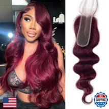 2x6 HD Lace Closure 99j Burgundy Body Wave Transparent 18" 100% Brazilia... - $67.12