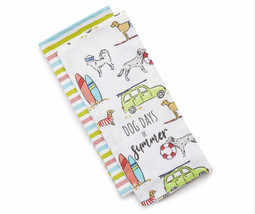 NEW Dog Days of Summer Kitchen Towels Set of 2 cotton 28 x 18 inches beach puppy - £8.61 GBP