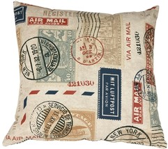 Vintage Postage Stamp Color 18x18 Throw Pillow, with Polyfill Insert - $39.95