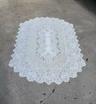 Romantic Vintage Beige Lace Fleur-de-lis Tablecloth Scalloped Edge Oval ... - $29.99