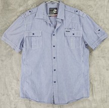 Ecko Unltd Shirt Mens Large Blue White Pin Stripe Casual button Up Short Sleeve - £15.56 GBP