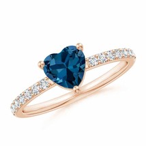 ANGARA Heart London Blue Topaz Ring with Diamond Accents for Women in 14K Gold - £574.70 GBP