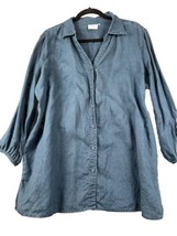 Hot Cotton Marc Ware Women XL Top 100% Linen Boxy Lagenlook Boho Blue Shirt Long - $19.80