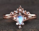  set pear cut 5x7mm rainbow natural moonstone natural opal ring engagement wedding thumb155 crop