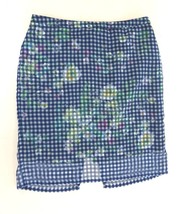 Lord &amp; Taylor Summer Blue White Checkered Sheer Overlay Floral Skirt Wms... - £26.74 GBP