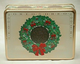 Nabisco Oreo Cookie Tin Box Canister Christmas Advertising 1990 Holiday Wishes a - £16.27 GBP