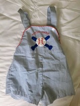 Vintg boys shortall embroidered baseball overalls Y2K 1990s 18 mos Rompe... - $28.71