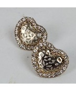 Vintage 1980s Heart Earrings w/ Faux Diamonds .65 Inch Push Stud - £7.04 GBP