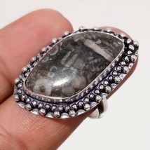 Black Fossil Coral Gemstone Handmade Fashion Ethnic Ring Jewelry 8.50&quot; SA 7320 - £3.18 GBP