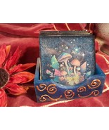 Coaster SET of 4 and Holder Fantasy Mushrooms Fungi Unique Mixed Media G... - $21.66 CAD