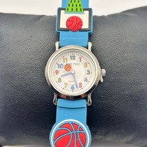 SOLO TIME Silver Tone Basket Ball Sports Blue Silicon 27mm Kids Watch - $274.82 MXN