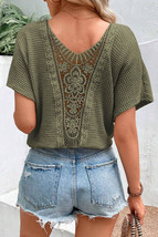 Moss Green Guipure Lace Patch Textured T-shirt - £18.97 GBP