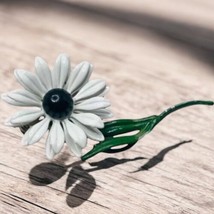  Vtg Metal Enamel White Pearled Daisy Flower MCM Brooch Pin - $14.84