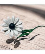  Vtg Metal Enamel White Pearled Daisy Flower MCM Brooch Pin - £11.18 GBP