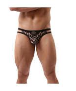 Leopard Mesh Men&#39;s Thongs with Logo Waistband Male G-String - £3.90 GBP