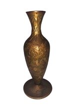 Vintage Etched Brass Bud Vase Made in India Floral Engraved 4.25” - $13.00