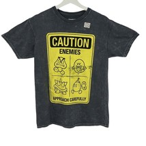 Super Mario T-Shirt Gray &quot;Caution Enemies&quot; NINTENDO Graphic Tee Mens NEW - £9.39 GBP