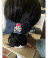 Convertible Denim Scrunchie with Detachable Skeleton Face with Pink Bow Can Be W - $267.04 MXN