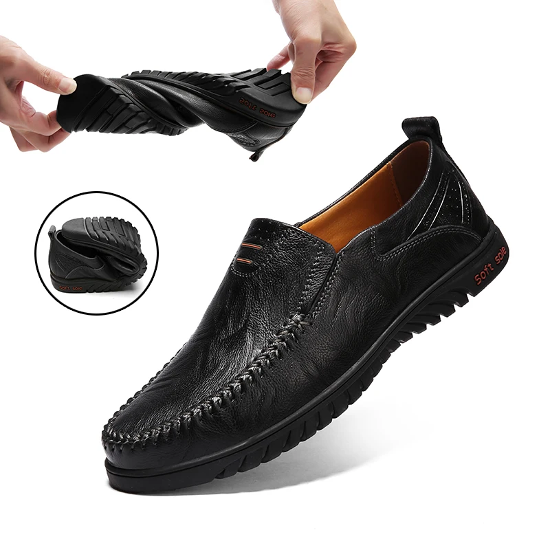 Leather Shoes for Men Casual Male Soft Sole Comfortable Shoes Slip-On Me... - $33.30