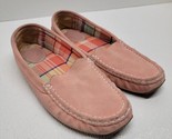 LL Bean Women&#39;s Pink Suede Moccasin Plaid Lined Slipper Slip On Loafer S... - $24.44