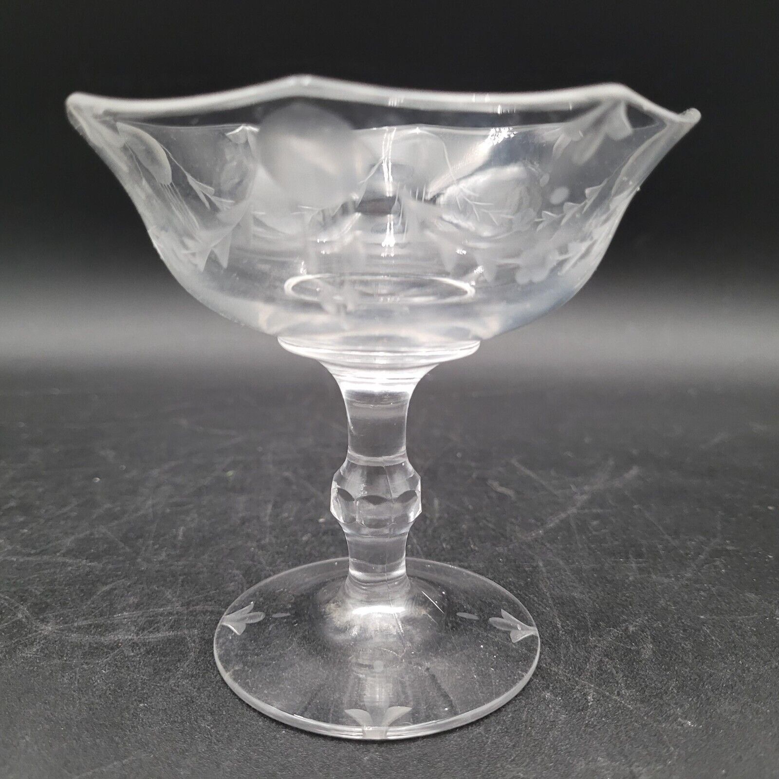Antique Heisey Clear Champagne Low Sherbet Glass Serrated Floral 3330-1 ... - $4.94