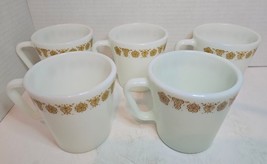 Lot of 5 Vintage PYREX #1410 Butterfly Gold D Handle Coffee Tea Mug Cup USA Made - £15.21 GBP