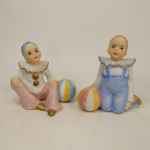 Porcelain Sitting Clowns Figurines Made n Sri Lanka Ball/Pink/Yellow/Blue ADK13 - £15.98 GBP