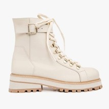 The Belgrano Cream Leather Lace-Up Ankle Women Boot With a Side Zipper image 4