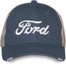Ford Logo Pigment Dyed Cotton Twill Navy/Oatmeal Mesh-Back for Men - £15.21 GBP
