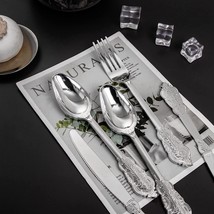 WELLIFE 50 Pack Pre Rolled Napkins with Silver Plastic Cutlery Set Exquisite ... - £35.60 GBP