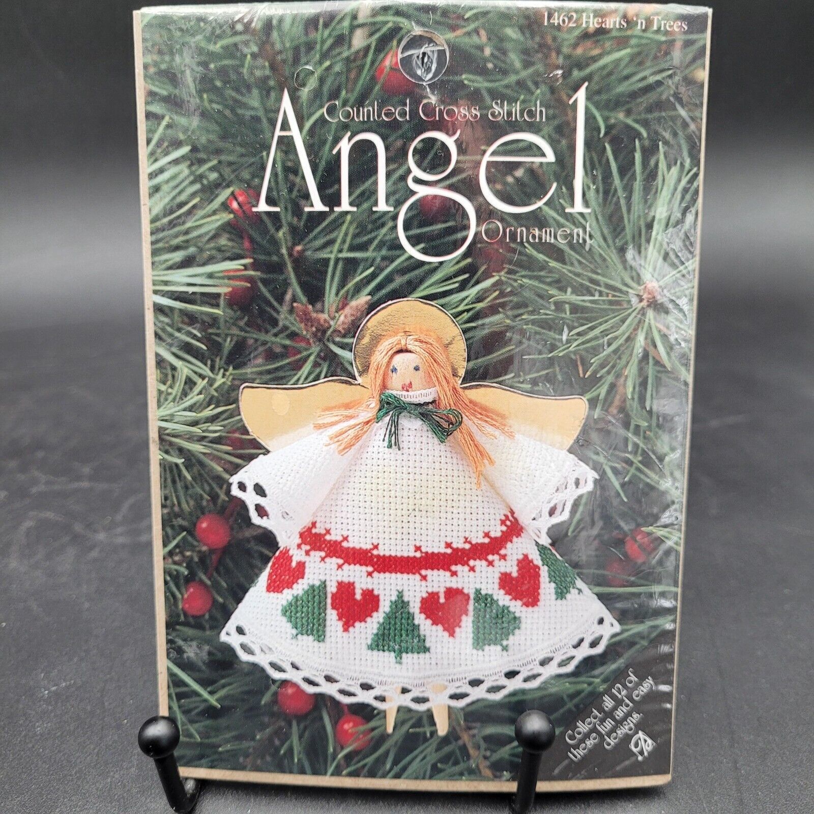 Counted Cross Stitch Needlepoint Hearts n Trees Angel Christmas Holiday ... - $5.93