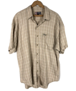 Vintage Chaps Ralph Lauren Shirt XL Spell Out Tan Check Plaid Linen Cott... - $23.57