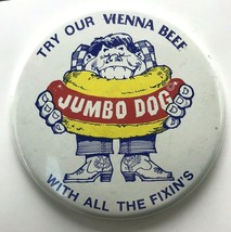 Huge Oversize 4&quot; Vienna Beef Jumbo Dog Advertising Pinback Button 1970s - £27.06 GBP