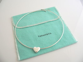 Tiffany &amp; Co Puff Heart Necklace Wire Pendant Charm Chain Silver Love Gift Pouch - £295.76 GBP