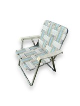 Vtg 21” Kids Retro Aluminum Webbed Folding Lawn Chair Beach Camp Pastel Stripes - £27.27 GBP