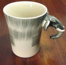 Pier 1 Figural ELEPHANT HEAD Hand-Painted Stoneware Cup/Mug 18oz EUC Trunk Tusk  - £18.74 GBP