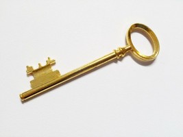 Large Key Pendant Skeleton Key Shiny Gold Tone Big Steampunk Charm 80mm - £2.14 GBP